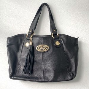 Onna Ehrlich Black & Gold Tassel Tote Handbag Purse - Like New!